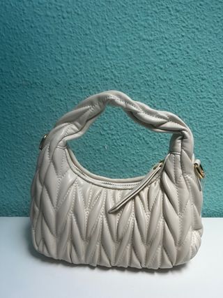 Bolso Beige Piel Acolchado Dorado
