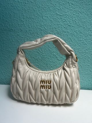 Bolso Beige Piel Acolchado Dorado