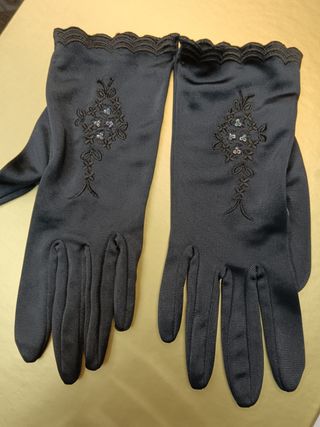 Guantes de fiesta negro grisáceo con pedrería