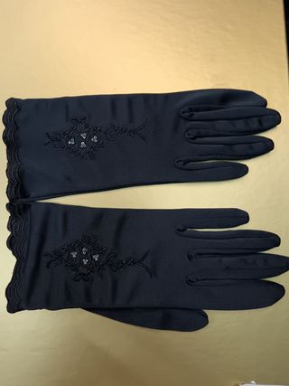 Guantes de fiesta negro grisáceo con pedrería