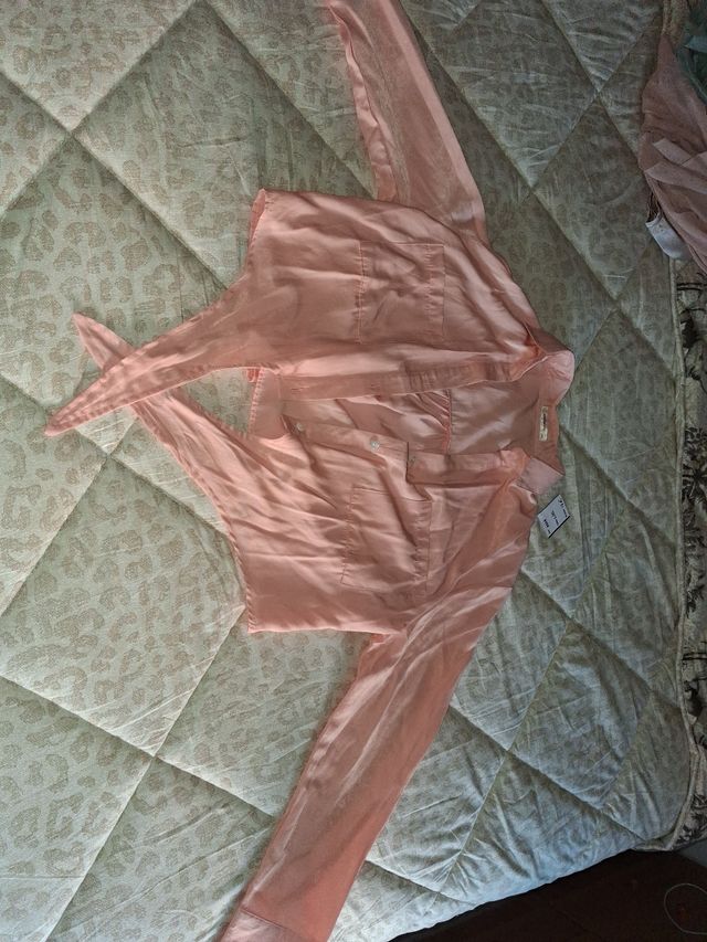 Camisa naranja satinada mujer