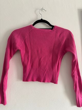 Jersey rosa tejido crop top
