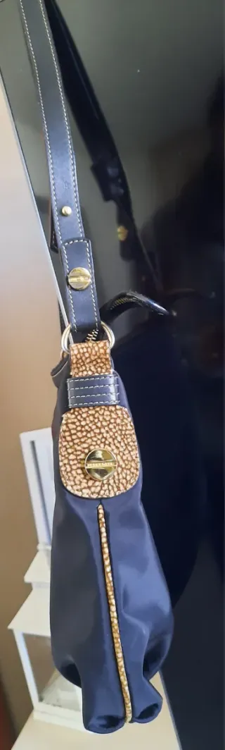 Borbonese borsa tessuto e pelle blu oro