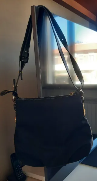 Borbonese borsa tessuto e pelle blu oro