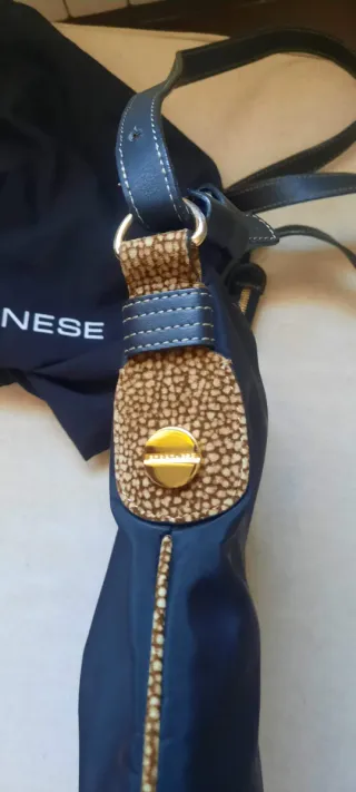 Borbonese borsa tessuto e pelle blu oro