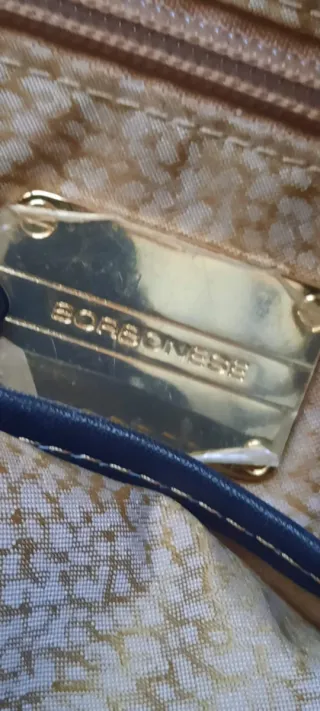 Borbonese borsa tessuto e pelle blu oro