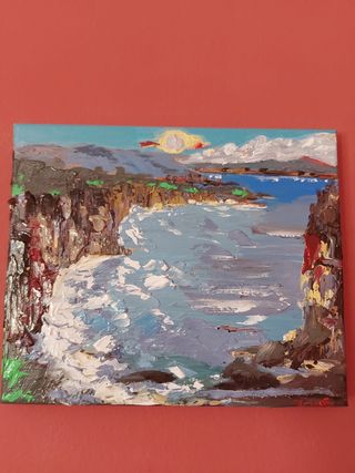 Quadro acrilico su tela mare e scogliere