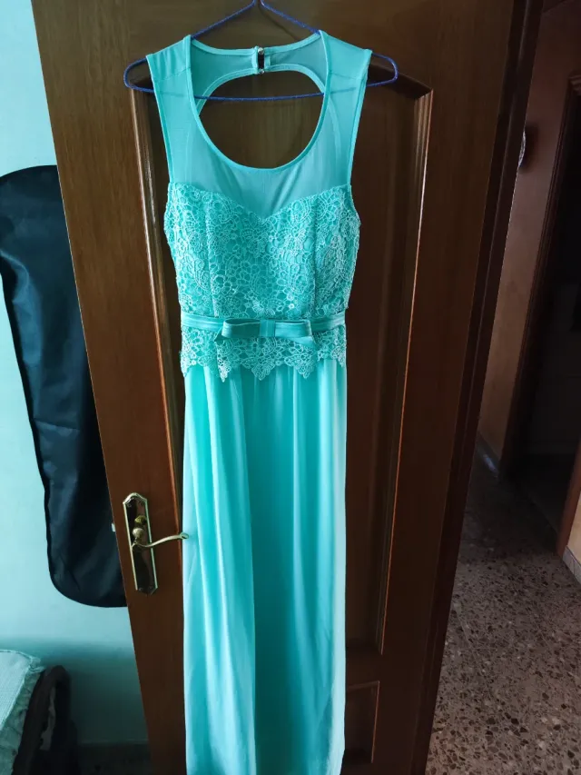 Vestido fiesta largo verde agua