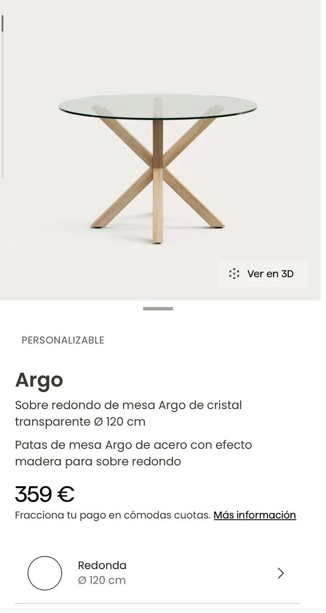 Mesa redonda Argo Kave Home cristal 120cm