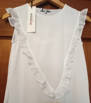 Camiseta Morgan volantes blanca Talla M