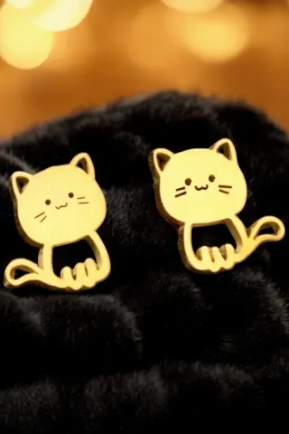 Pendientes Gatitos Acero Dorado