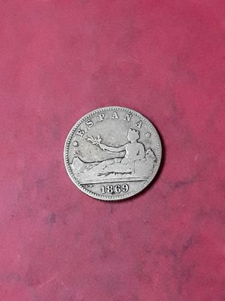 1 PESETA PLATA 1869 LEYENDA ESPAÑA. RARA.