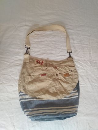 Bolso Takateko Beige y Azul Hecho a Mano