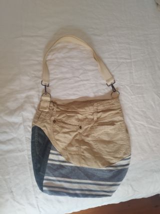 Bolso Takateko Beige y Azul Hecho a Mano