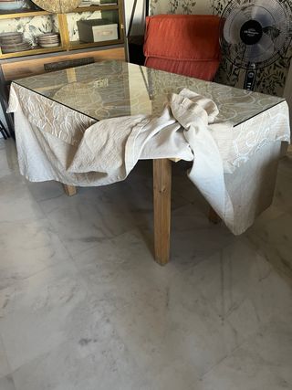 Mesa de camilla madera y cristal