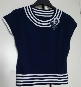 Jersey mujer azul marino y rayas blancas