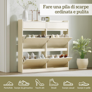 Scarpiera Salvaspazio Slim con 4 Ante a Ribalta, S