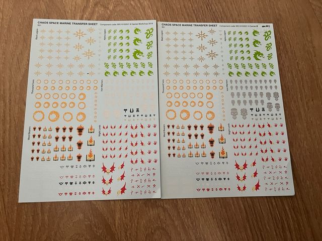 Hojas de calcomanías Marines Espaciales del Caos