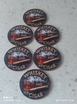 Set 6 Sottobicchieri Whiskey e Sigaro