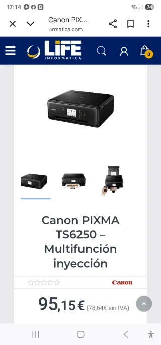 Impresora Canon Pixma TS6250 Negra + 40 cartuchos 