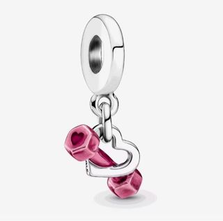 Charm Corazón Mancuerna Rosa Plata