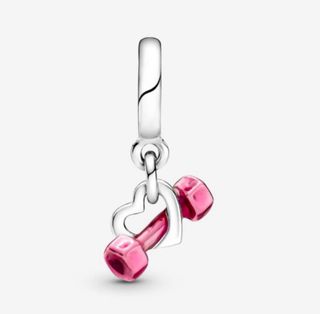 Charm Corazón Mancuerna Rosa Plata
