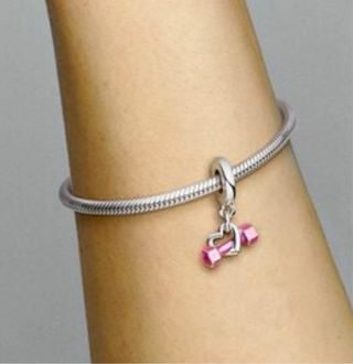 Charm Corazón Mancuerna Rosa Plata