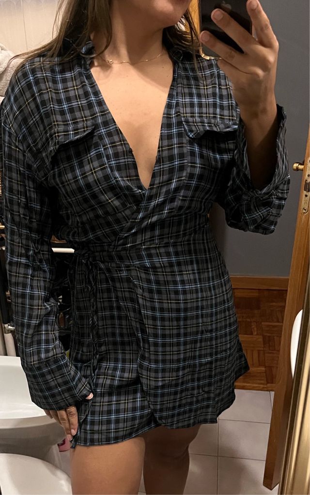 Vestido camisero cuadros Mango