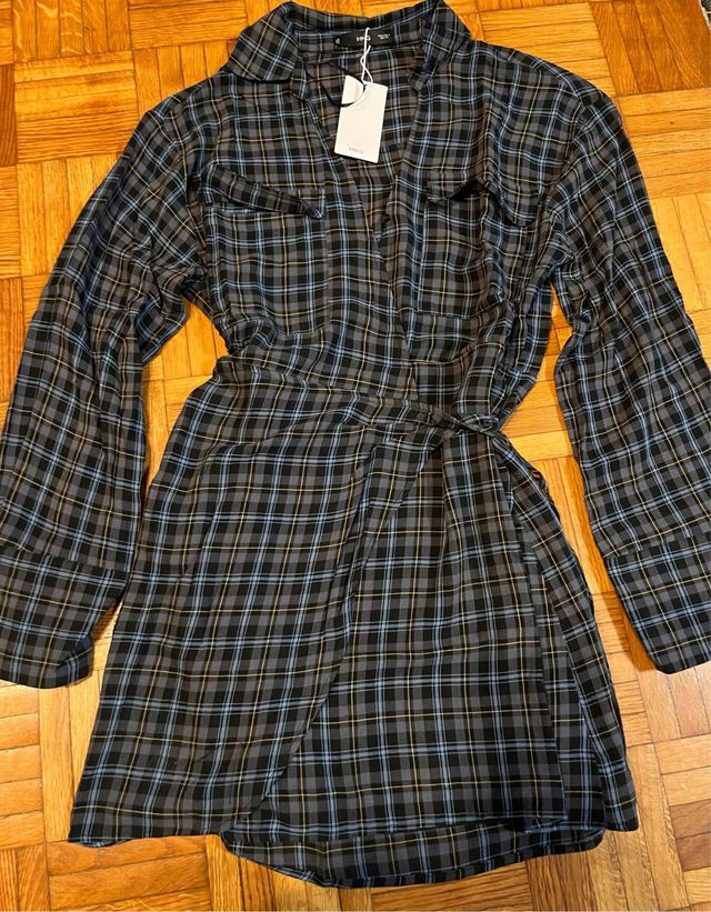 Vestido camisero cuadros Mango