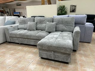 Sofá Chaise Longue 4 Plazas Cama + Arcón Gris