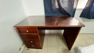 Escritorio antiguo madera y cristal