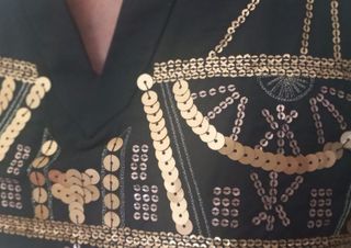 Vestido Vintage de Lentejuelas Doradas Blanco – XL