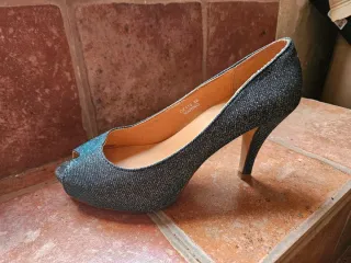 Zapatos de fiesta mujer azules y plateados