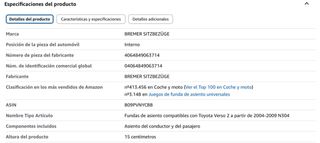 Fundas Asientos Toyota Corolla Verso Sin estrenar.