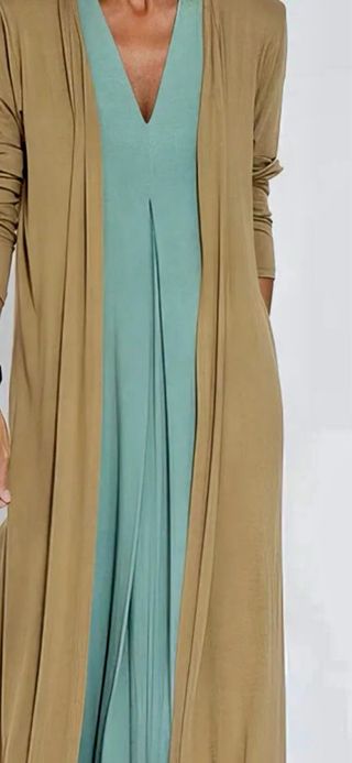 Vestido y cárdigan color visón, largo, T. M Nuevo