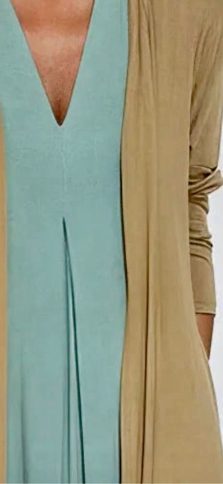 Vestido y cárdigan color visón, largo, T. M Nuevo