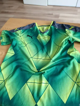 Camiseta deportiva niño Puma verde y amarillo