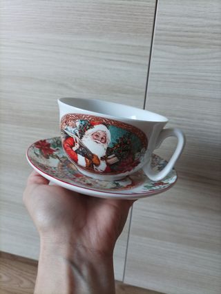 Taza y platillo de porcelana Navidad Papá Noel