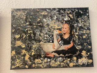 Cuadro collage  niña y ganso pintura acrílica