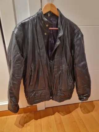 Cazadora Cuero Vintage Negra 