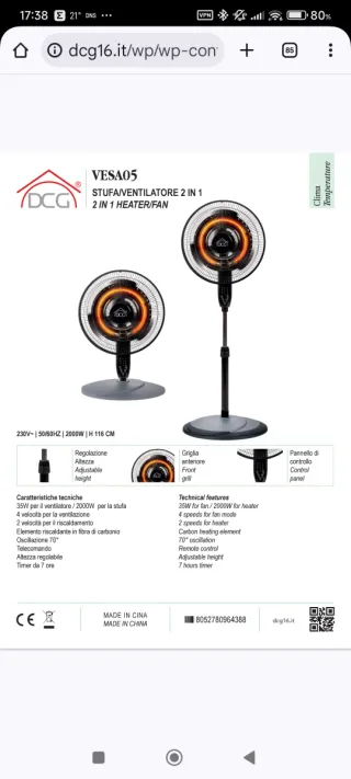 DCG Ventilatore a Piantana Caldo-Freddo VESA05