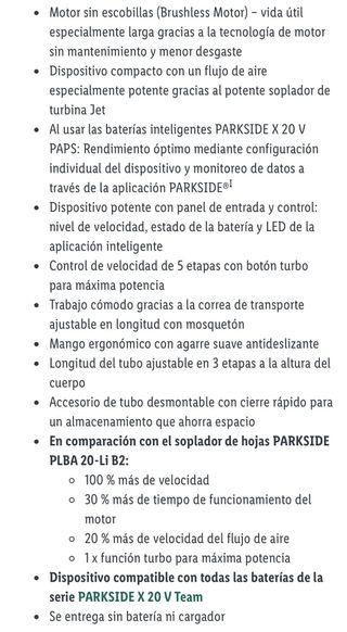 Soplador Parkside Performance 40V