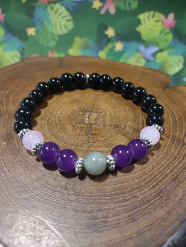 Pulsera Labradorita Turmalina cuarzo rosa Amatista