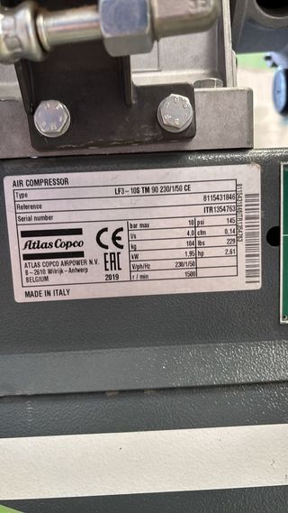Compresor Aire Atlas Copco LF3 Monofásico