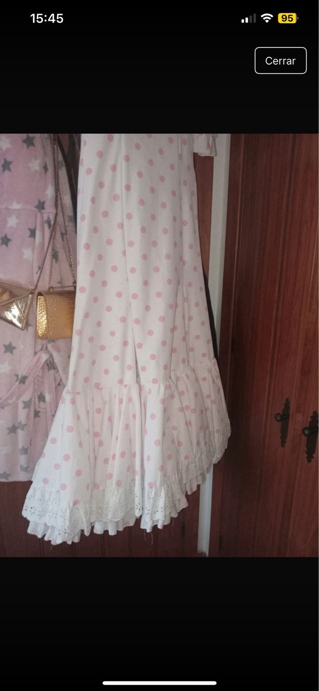 Vestido Rociera Lunares Rosa Blanco