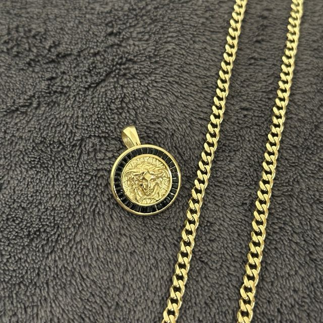 Cadena Cubana y Colgante Oro Laminado