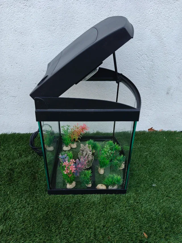 Acuario Pecera Negro con Plantas Decorativas