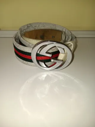 Cinturón Gucci Hombre Beige/Rojo
