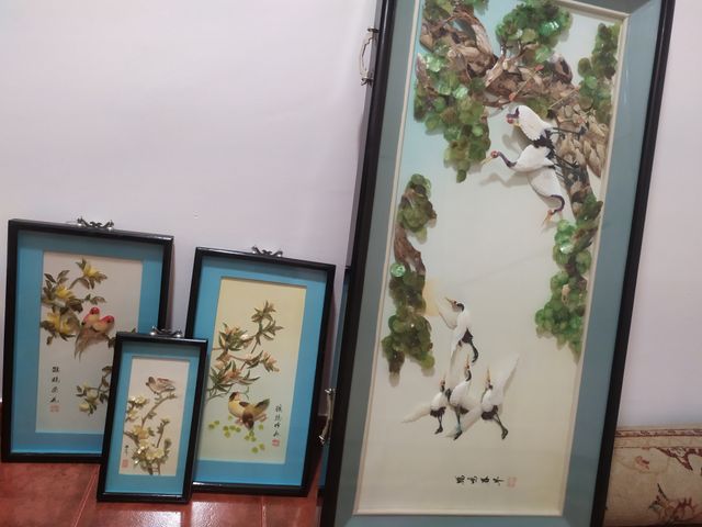 Set 4 Cuadros Diorama Aves y Flores