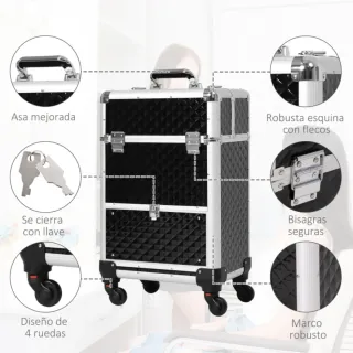 Maleta de maquillaje profesional con ruedas